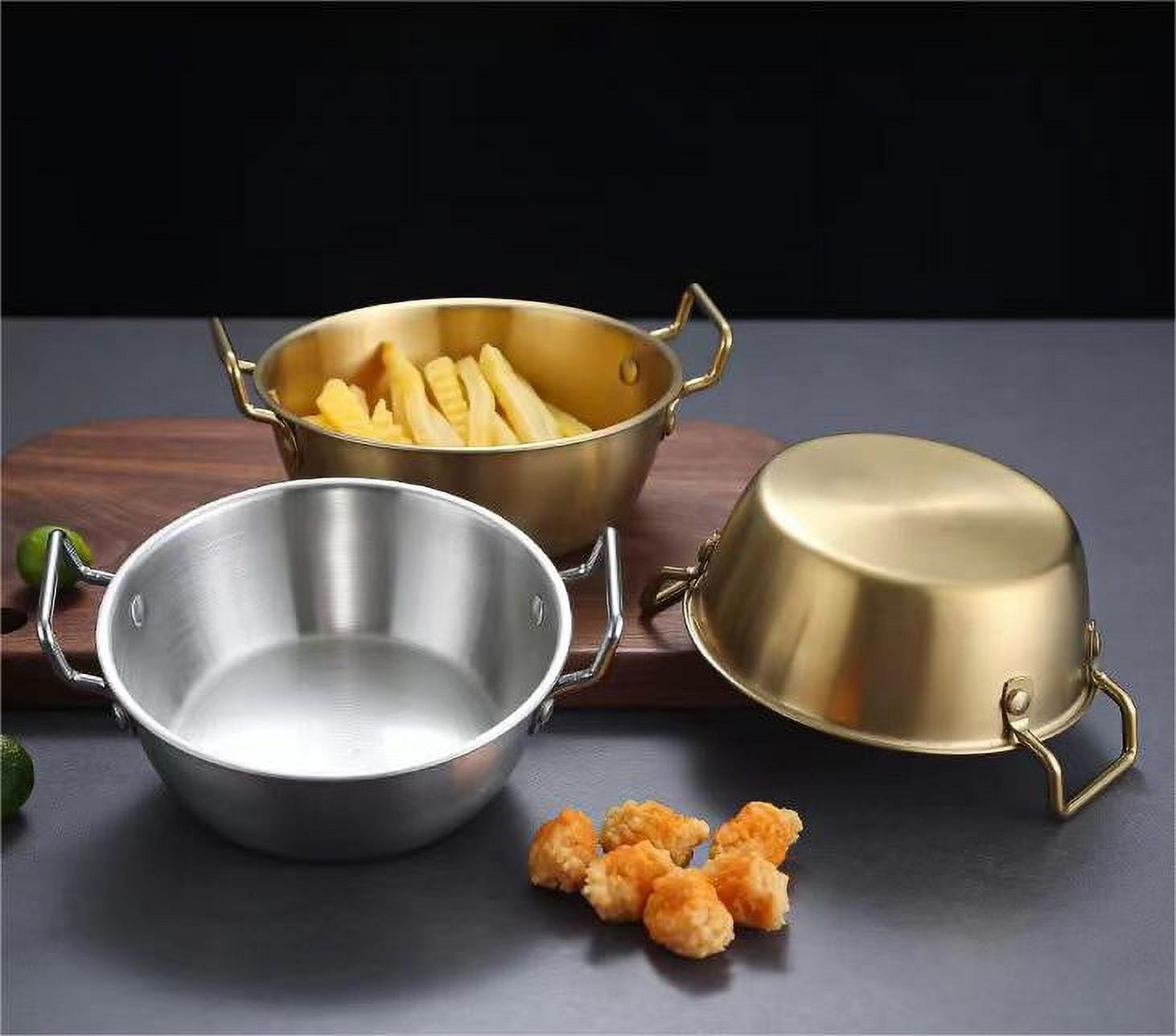 Stainless Steel Soy Sauce Dishes, Sauce Dish Metal Popcorn Pot reusable, Golden Dipping Bowl with Handle Individual Round Seasoning, Gold — image 4