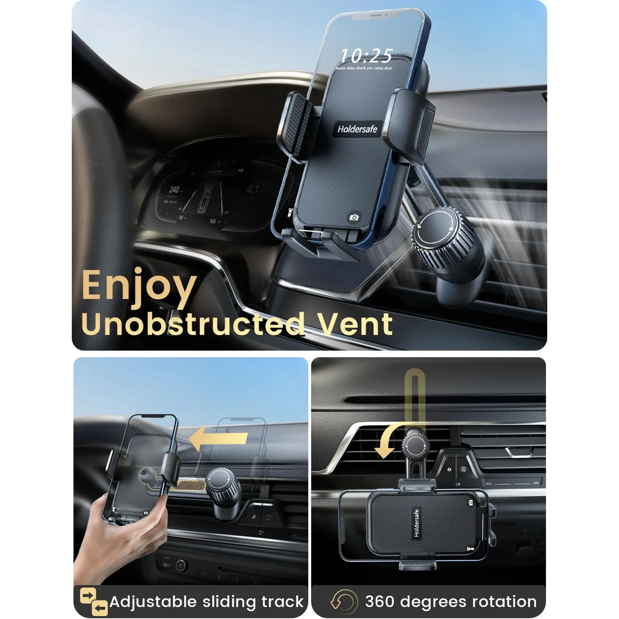 Phone Holder for Car Air Vent, Never Blocking Cell Phone Mount for iPhone 17 Pro Max and Samsung Android Smartphones with Thick Cases — image 2
