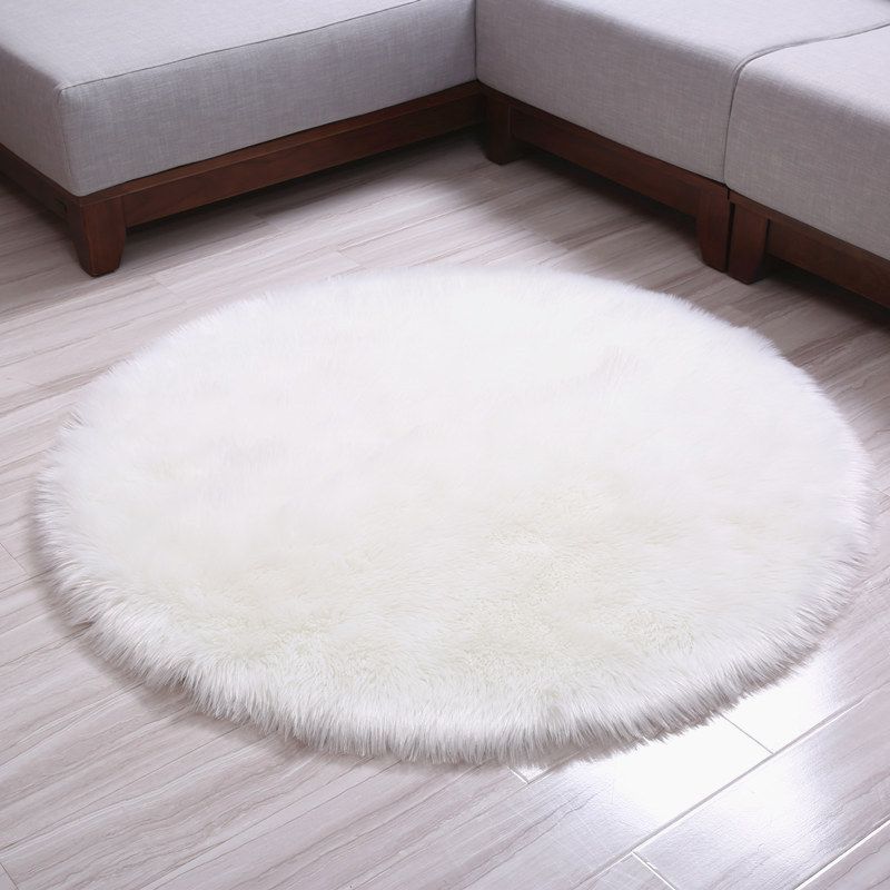 Round Fur Rug Fluffy Area Rug for Bedroom,White Faux Fur Rug Circle Rug for Kids Room, Cute Princess Castle Nursery Rug,Plush Shag — image 2