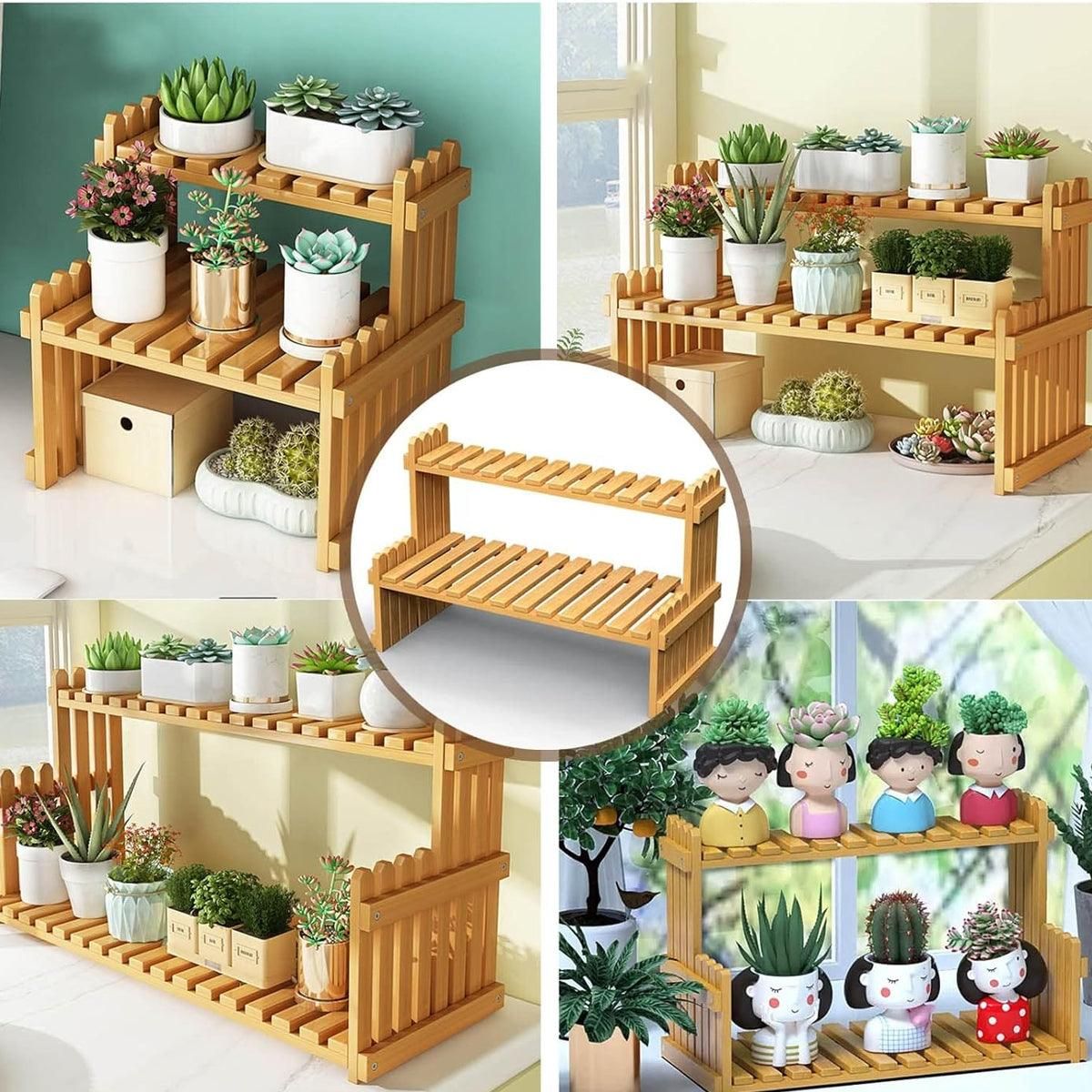 2 Tier Bamboo Plant Stand Flower Pot Rack Indoor Outdoor Patio Garden Shelf โ image 4