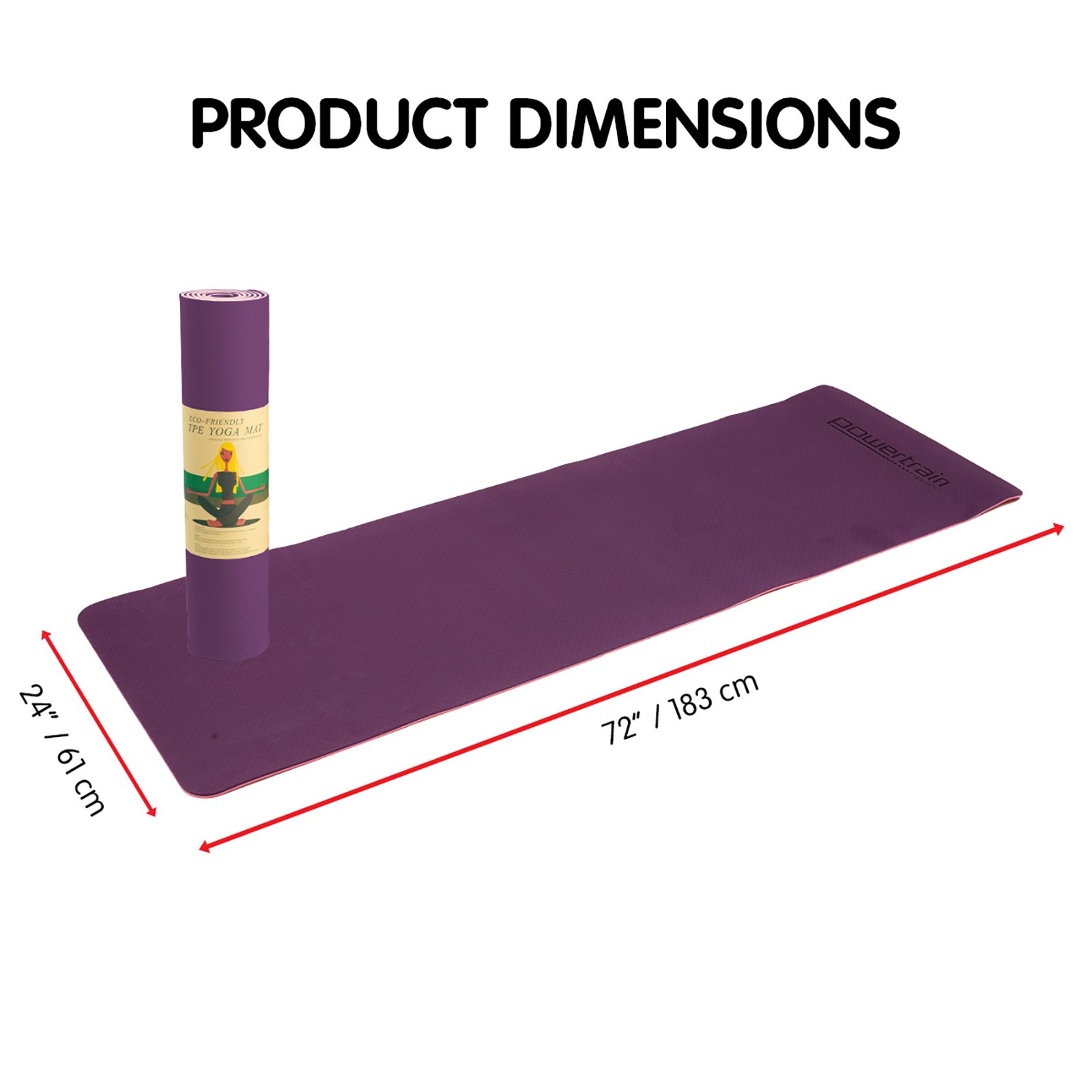 Powertrain 8mm Thick TPE Yoga Mat Non-Slip Home Gym Fitness Exercise Pilates Workout Mat with Carry Strap - Dark Purple โ image 4