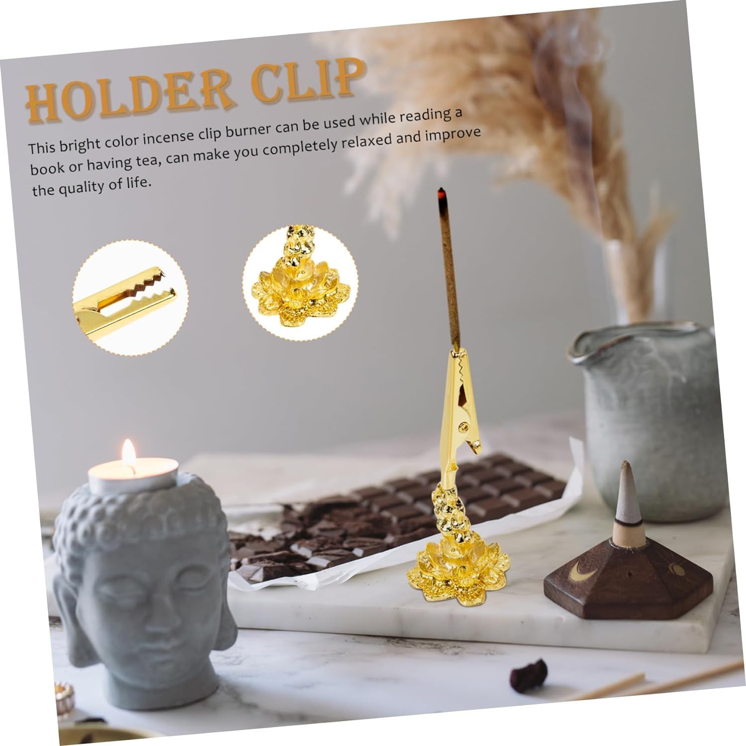 Buddha Incense Burner 3Pcs Incense Holder Clip Buddha Hand Lotus Incense Coil Clamp Incense Ash Holder Tabletop Decorative โ image 2
