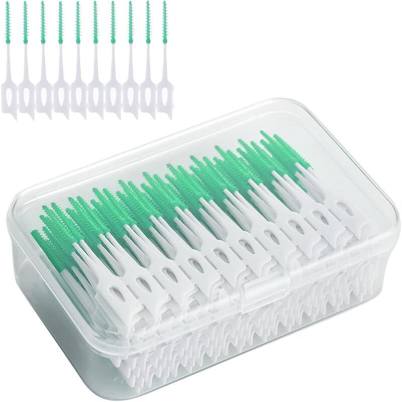 200 Pcs Interdental Floss Sticks Soft Silicone Toothbrush Green