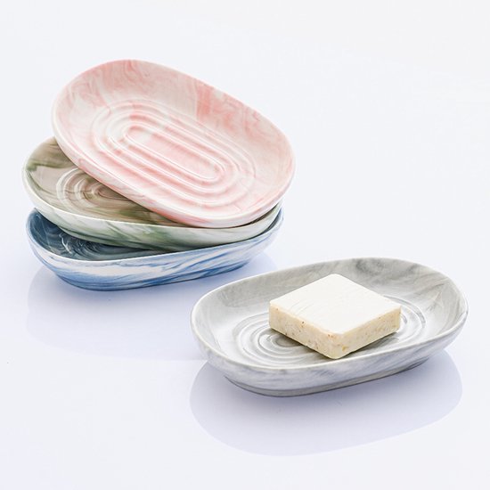 Soap Dish - Ceramic Soap Dish - Non-slip Marble Soap Dish - Bathroom Soap Holder - Suitable for Bathroom, Shower, Kitchen, and Travel - Pink — image 2