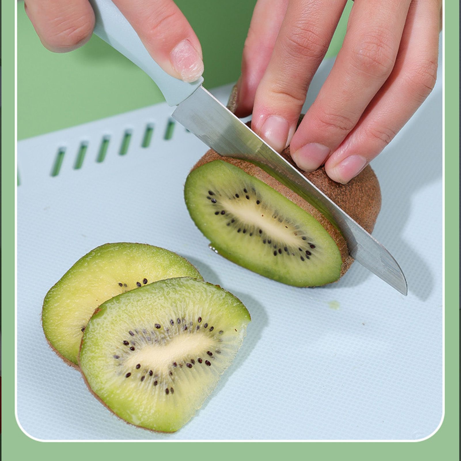 Plastic Utility Cutting Board Safe Multifunctional Portable Fruit Chopping Board With Knife Hanging Hole for Kitchen Blue — image 4