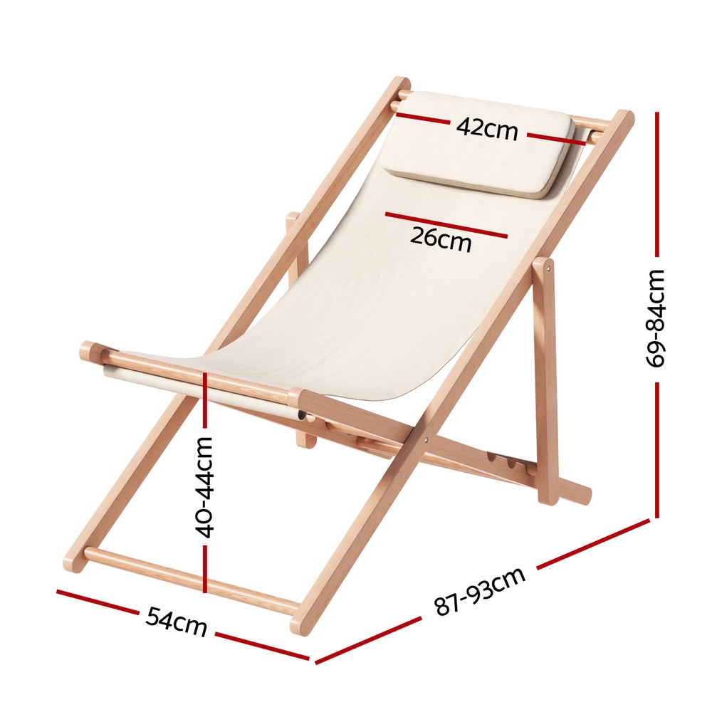 Gardeon Outdoor Deck Chair Wooden Sun Lounge Folding Beach Patio Furniture Beige โ image 2