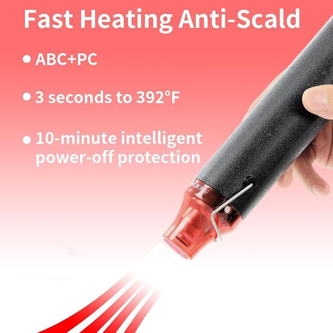 Black 110V 300W Mini Heat Gun, Portable Hot Air Gun with Stand for Shrinking Wrap, Embossing and Paint Drying — image 4