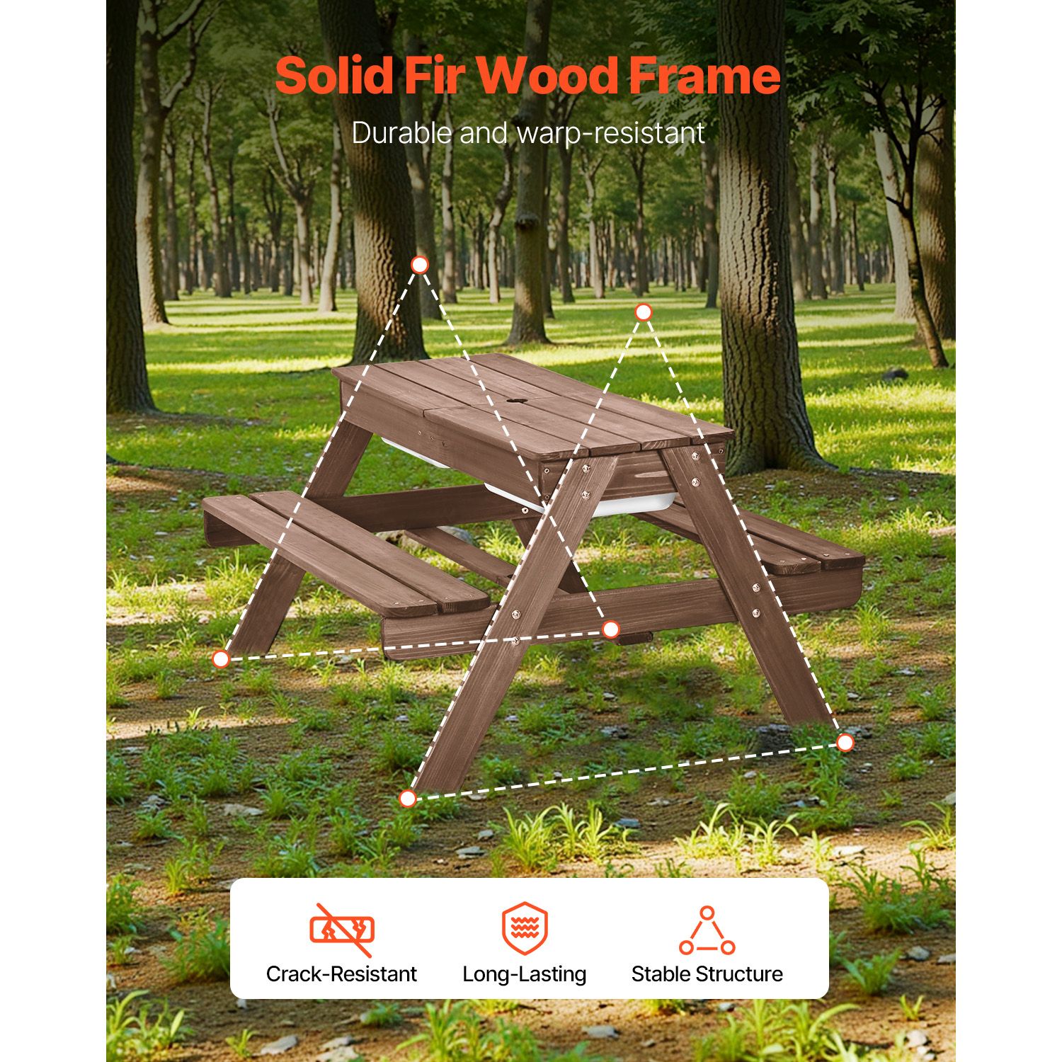 Picnic Table Wooden Tables and Bench Set Umbrella Garden Indoor Outdoor โ image 2