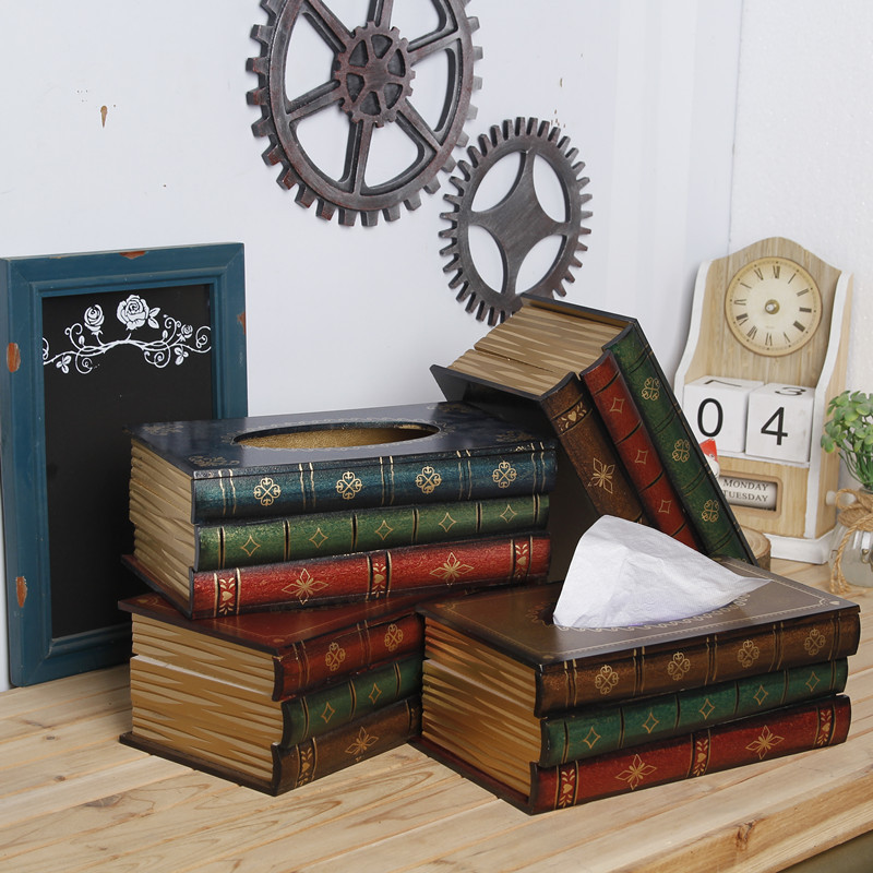 1 Piece Dark Yellow Vintage Wooden Tissue Box - Creative Book-Shaped Tissue Holder for Home and Restaurant โ image 2