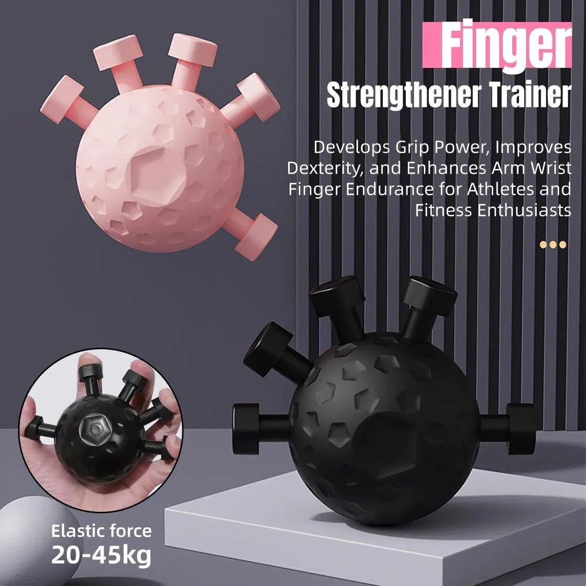 Finger Grip Hand Exerciser Stress Relief Grip Ball Wrist Strengthener Trainer - Black โ image 2