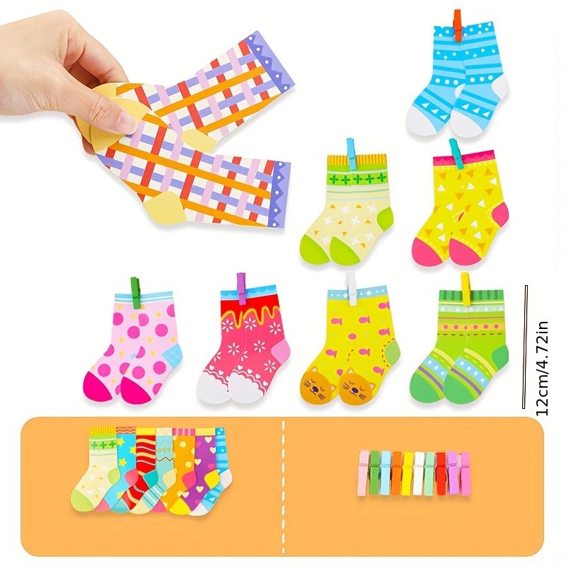 Colorful Life Skill Matching Game - 16 Pairs Socks, 20 Clips & A rope | Practical Life Skills Activity | Fine Motor, Organization 16 Pairs Socks+20 — image 4