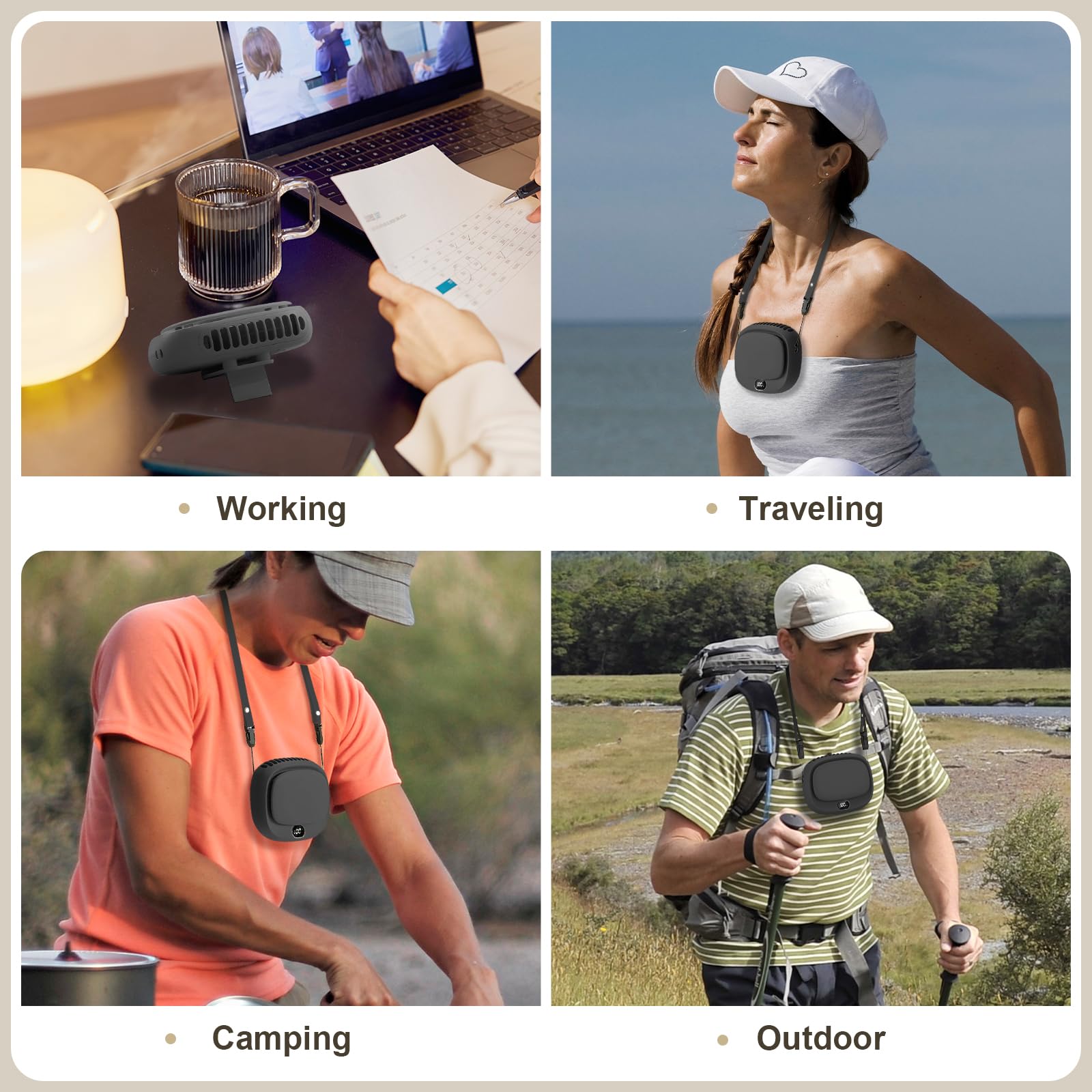 Portable Neck Fan with 5 Speeds – Rechargeable USB Mini Fan for Outdoor Travel, Work & Camping – Silent Personal Cooling Fan (Black) — image 6