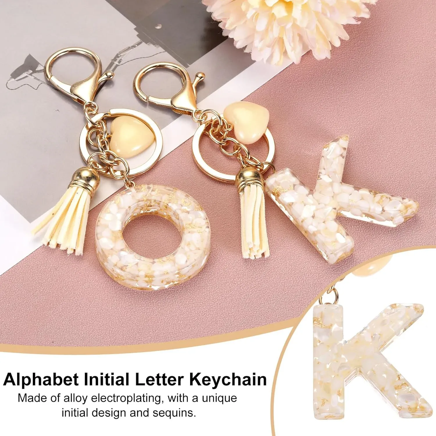 Letter K Keychain Charm with Tassel and Marbled Pendant for Bag Purse Keys, Cream Gold, Daily Comfort Use, for Men Women and Everyday Wear โ image 4