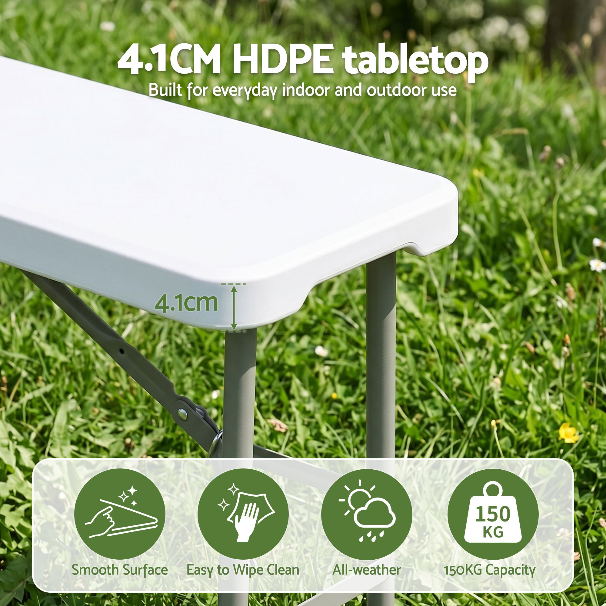 Gardeon 180cm Folding Garden Bench Portable Trestle Seat HDPE Fold In Half White โ image 5