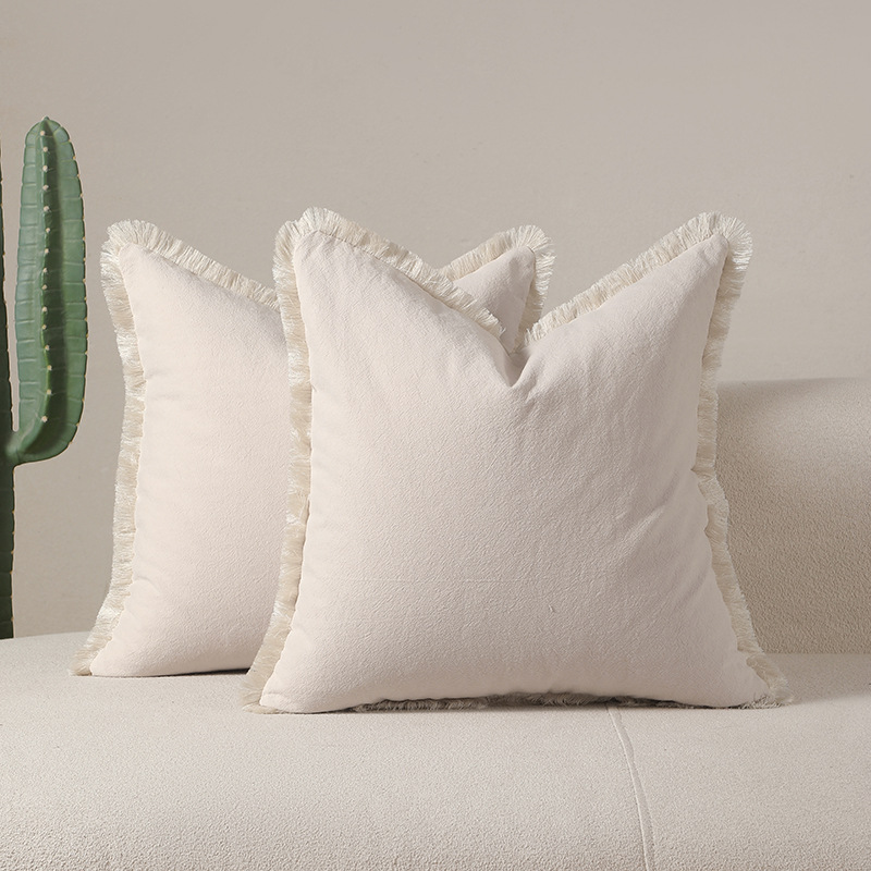 Beige 2 Pack Bohemian Tassel Pillowcases Soft Washed Cotton Cushion Covers for Living Room Sofa Elegant Decor Solution for Local Standard Home