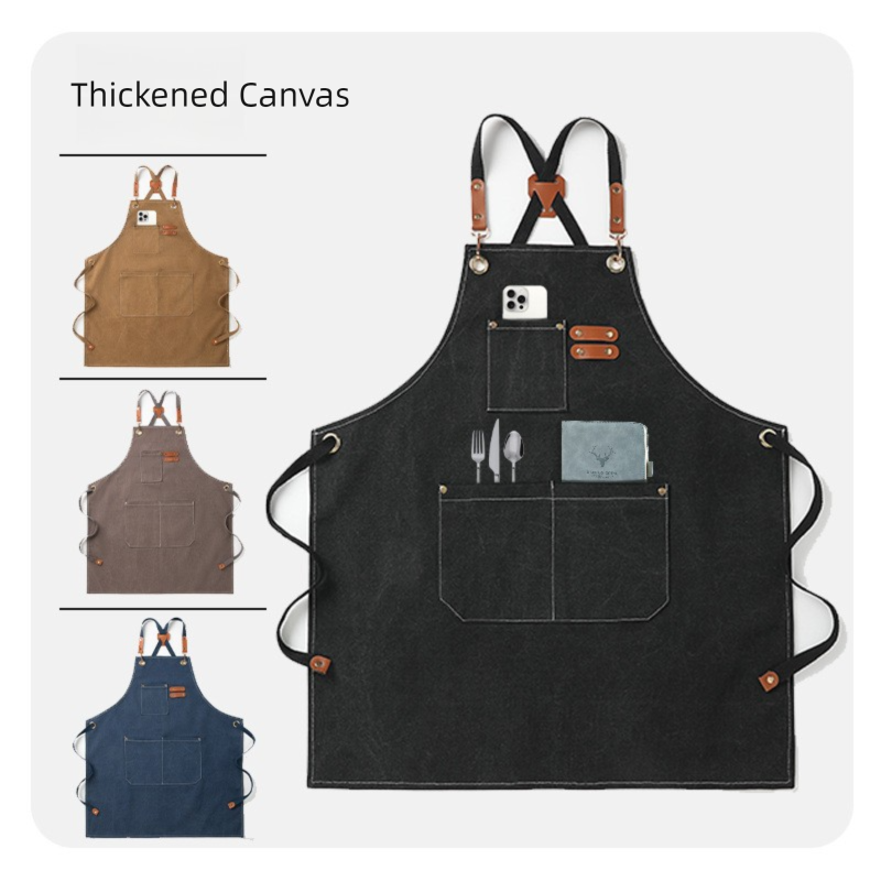 Black 16-ounce Heavy-Duty Canvas Apron – Durable, Waterproof & Oil-Resistant Kitchen Workwear for Cooking and Crafting — image 2