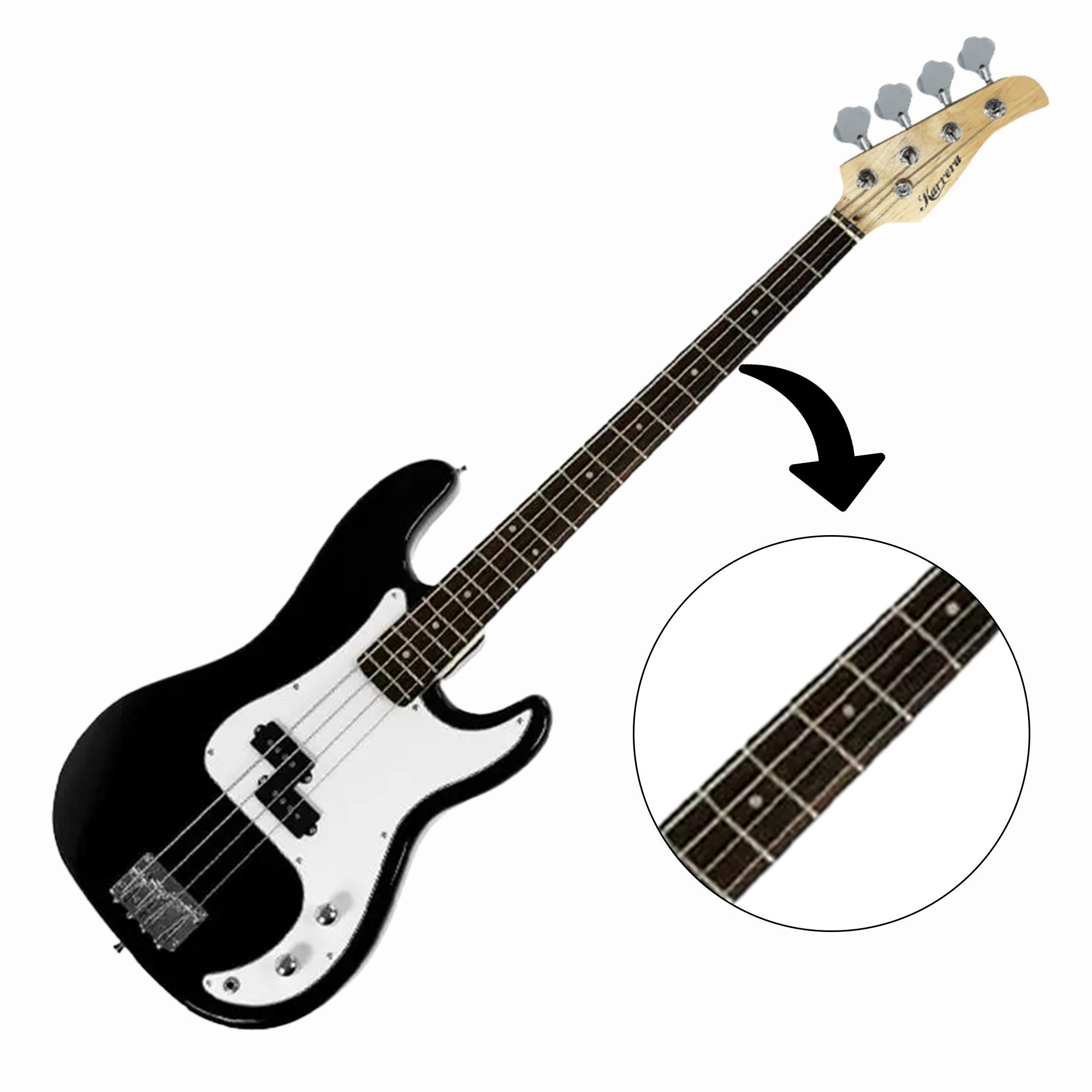 Karrera 39in Electric Guitar Bass Tuner Music 4-String Instrument Full Size Black β image 5