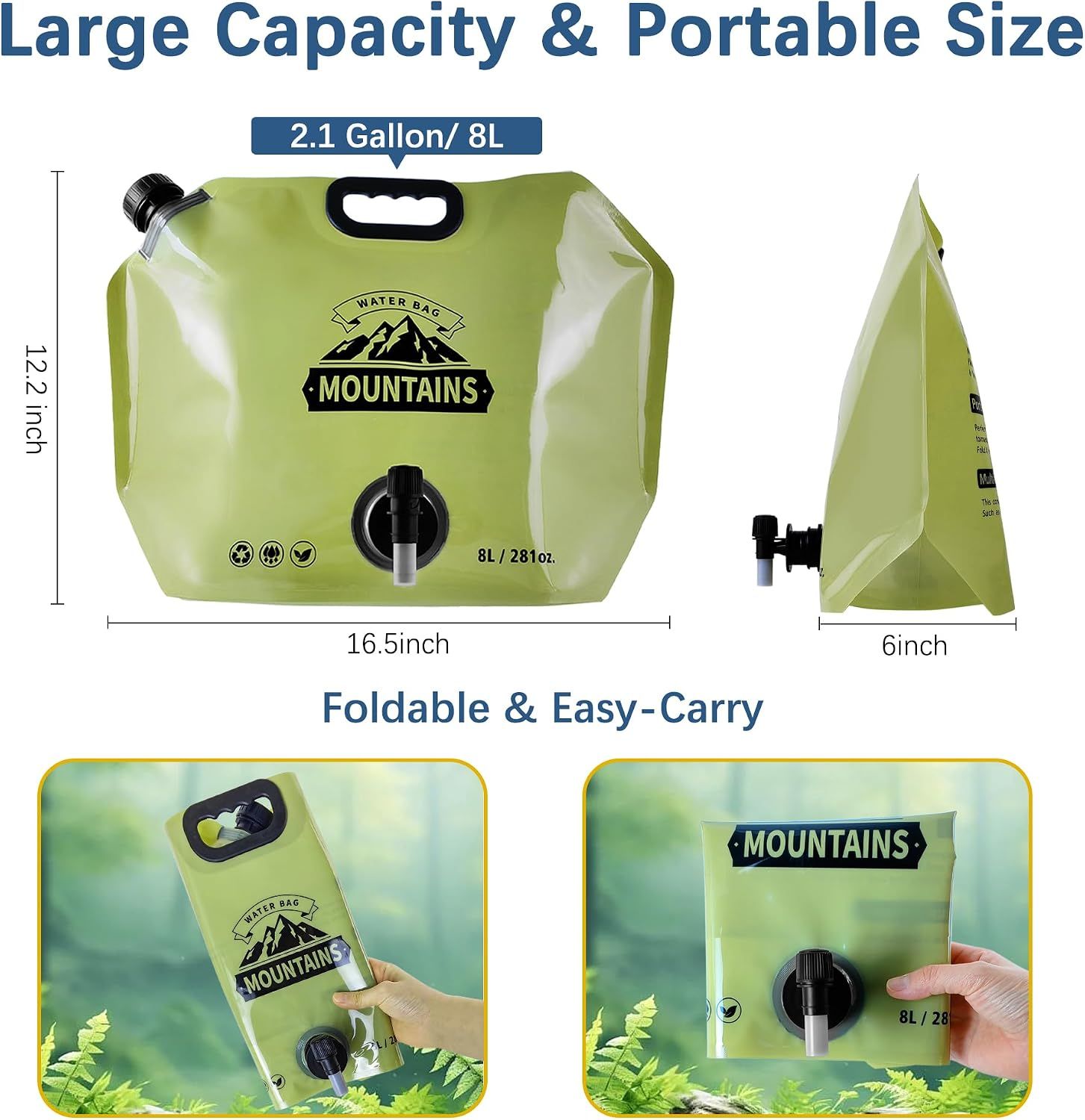Water Jug Camping 2.1 Gallon Collapsible with Spigot, BPA Free Portable Water Pouch Foldable Water Bags for Outdoor Hiking, Travel and Emergency & — image 2