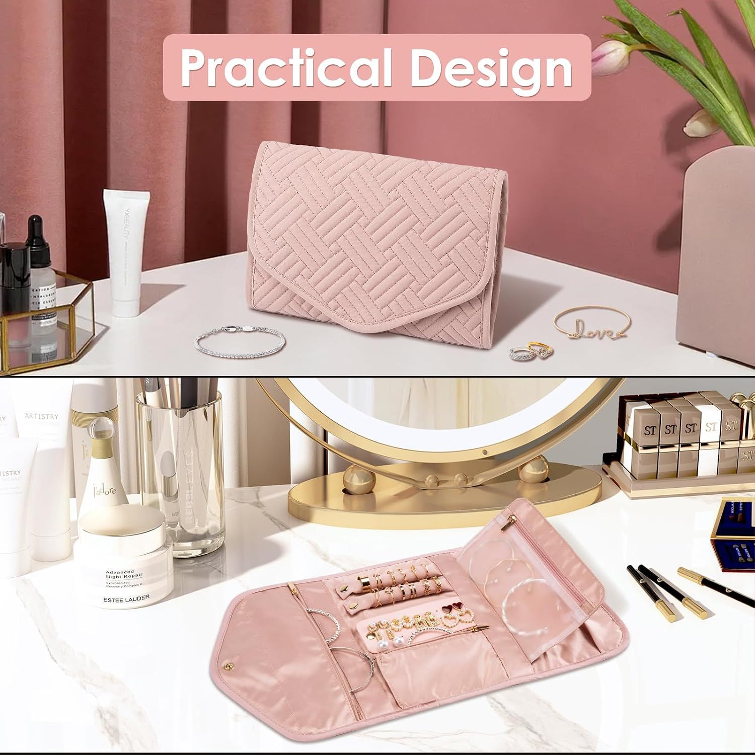 Foldable Travel Jewelry Organizer Pink, 43 x 23 cm — image 5