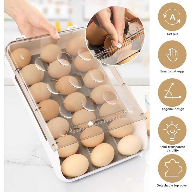 Egg Storage Box Stackable Plastic Egg Container Fridge Egg Storage With Lid Auto Scroll Egg Container For Kitchen — image 4