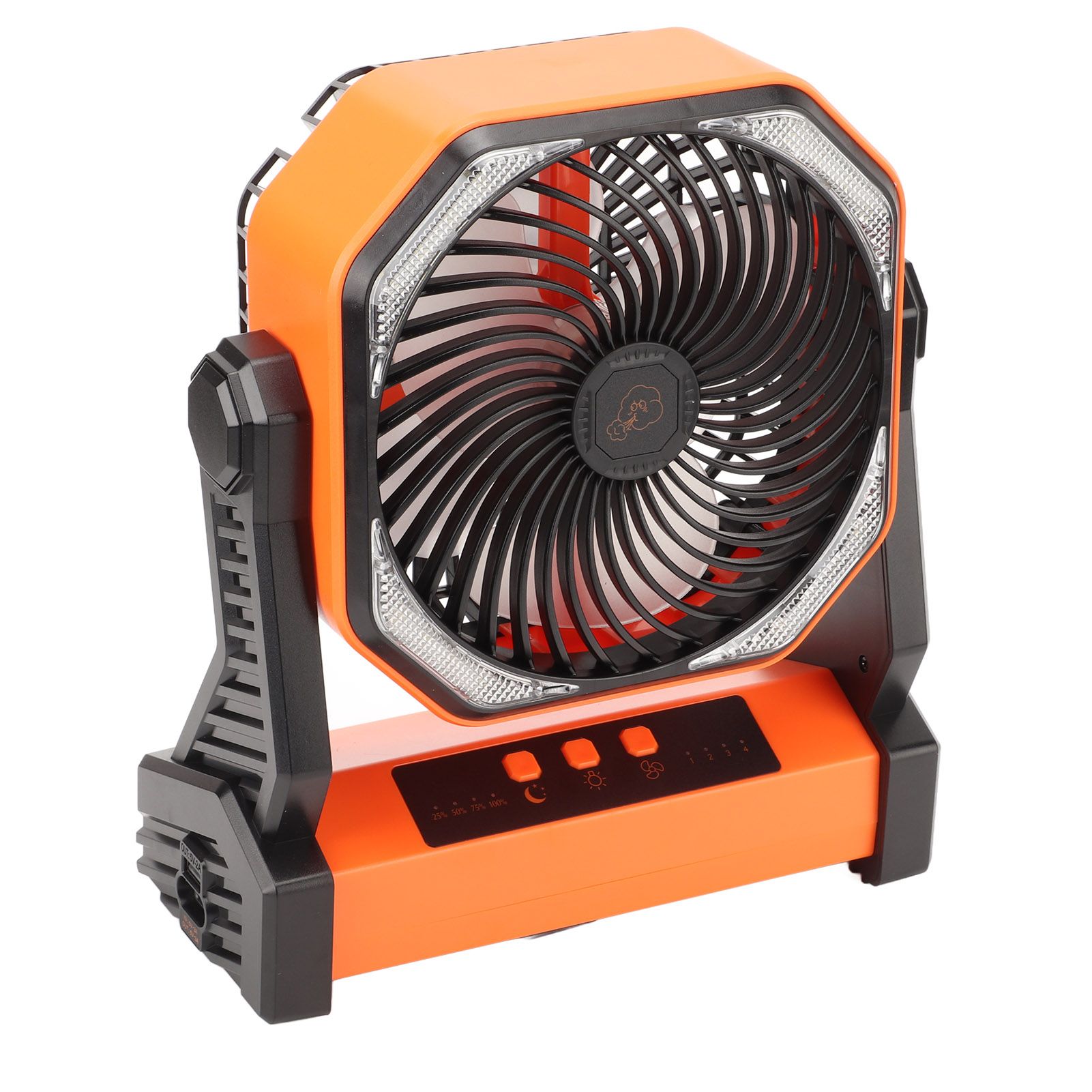 Camping Fan with LED Lantern 4 Levels 270 Degree Pivot Large Air Volume USB Rechargeable Outdoor Tent Fan with Light Hook Orange — image 4