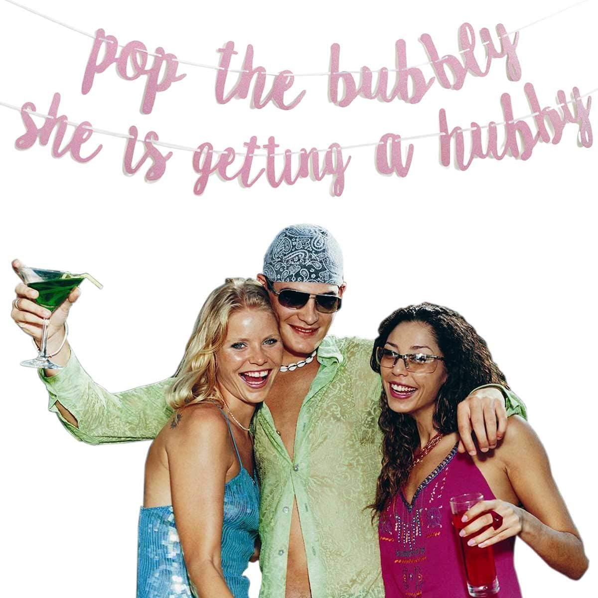 Bachelorette Party Decorations Glitter Rose Gold Pop The Bubbly She is Getting A Hubby Banner Bridal Shower Engagement Wedding Girls Night Out Hen Supplies — image 5