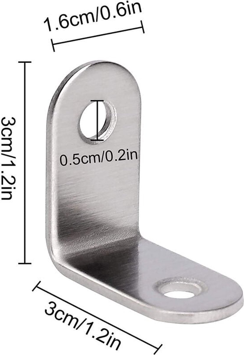 Corner connectors - 20 pieces - 30 x 16 mm - corner brackets - Reinforcement angle - Corner anchors - Stainless steel - Silver - L-shaped - 90 degree angle โ image 5