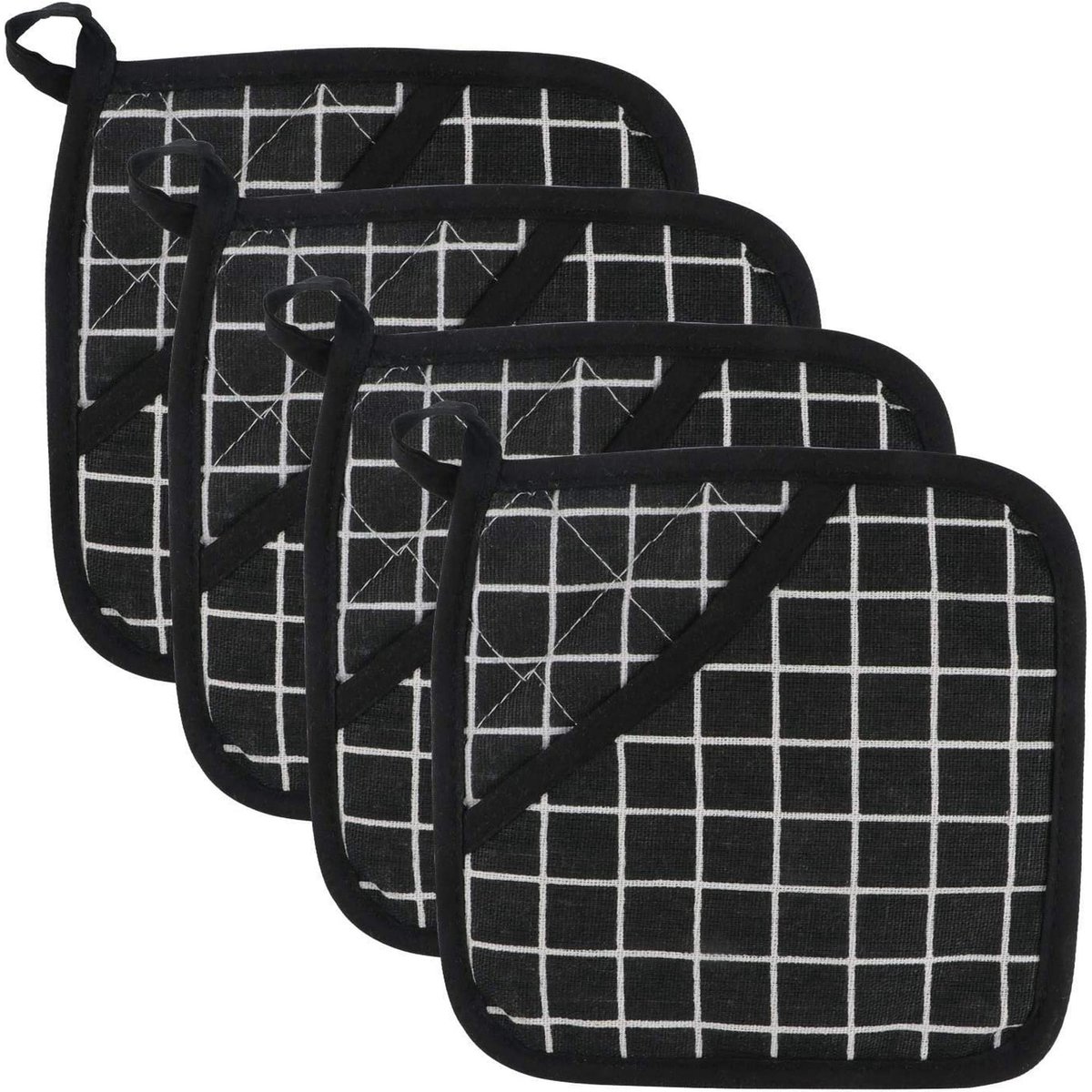 Potholders - Cotton Potholders - Fabric Mitts - Heat Resistant Placemats - Square Potholders - with Pockets - Set of 4 for Cooking and Baking in the Kitchen