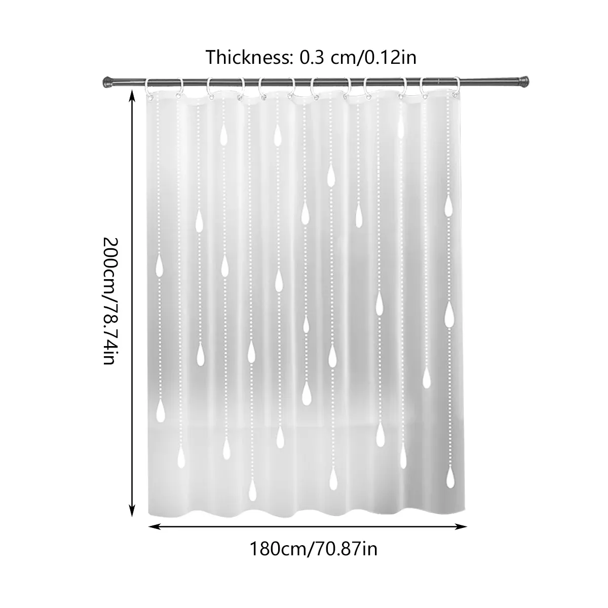 Shower Curtain Waterproof Quick-Dry Drill-Free with Hooks 200 × 180cm — image 3