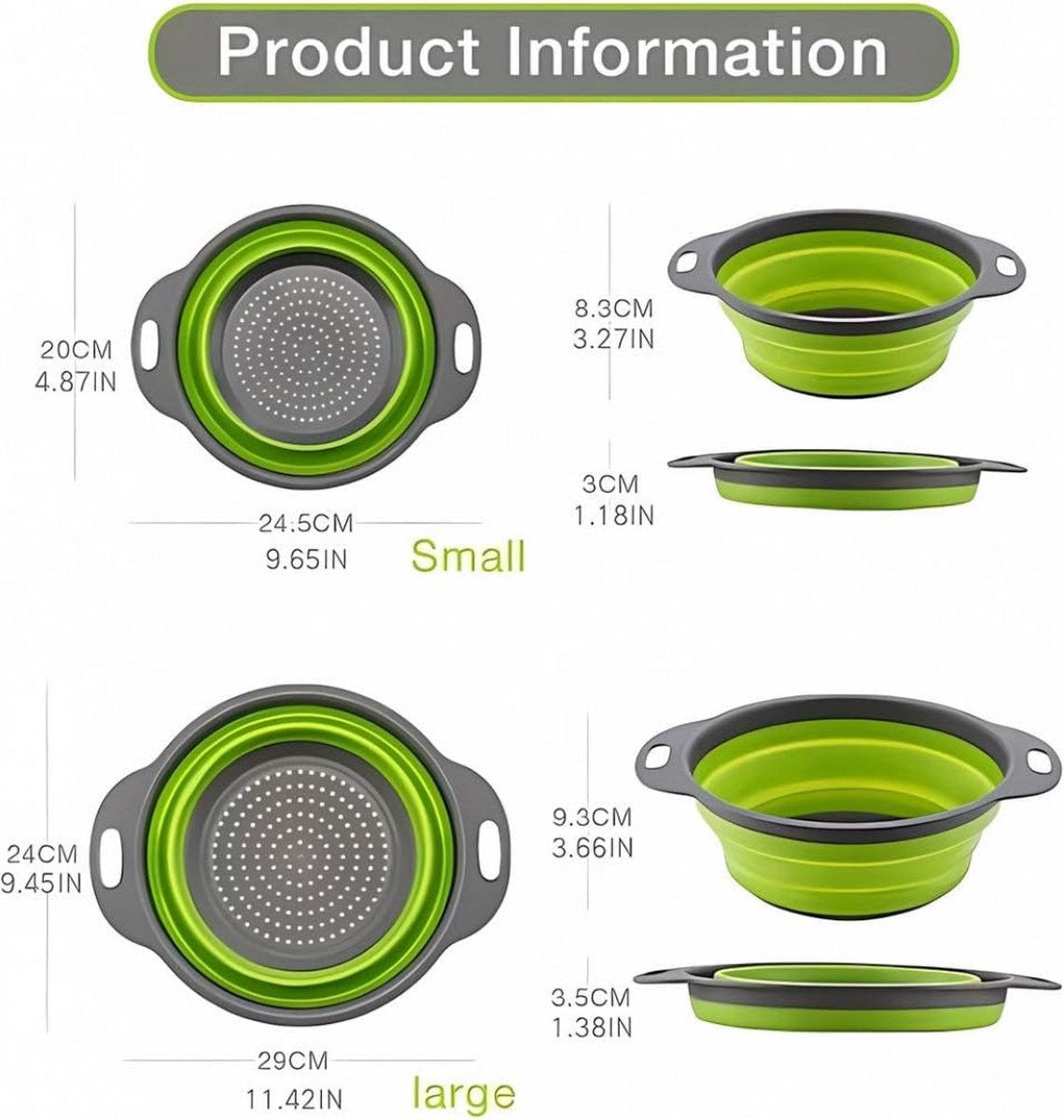 Foldable Colander Set of 2 Pieces - Collapsible Silicone Colander - 1 Large and 1 Small - BPA Free - Dishwasher Safe - Heat Resistant - Easy Storage - Can Be — image 5