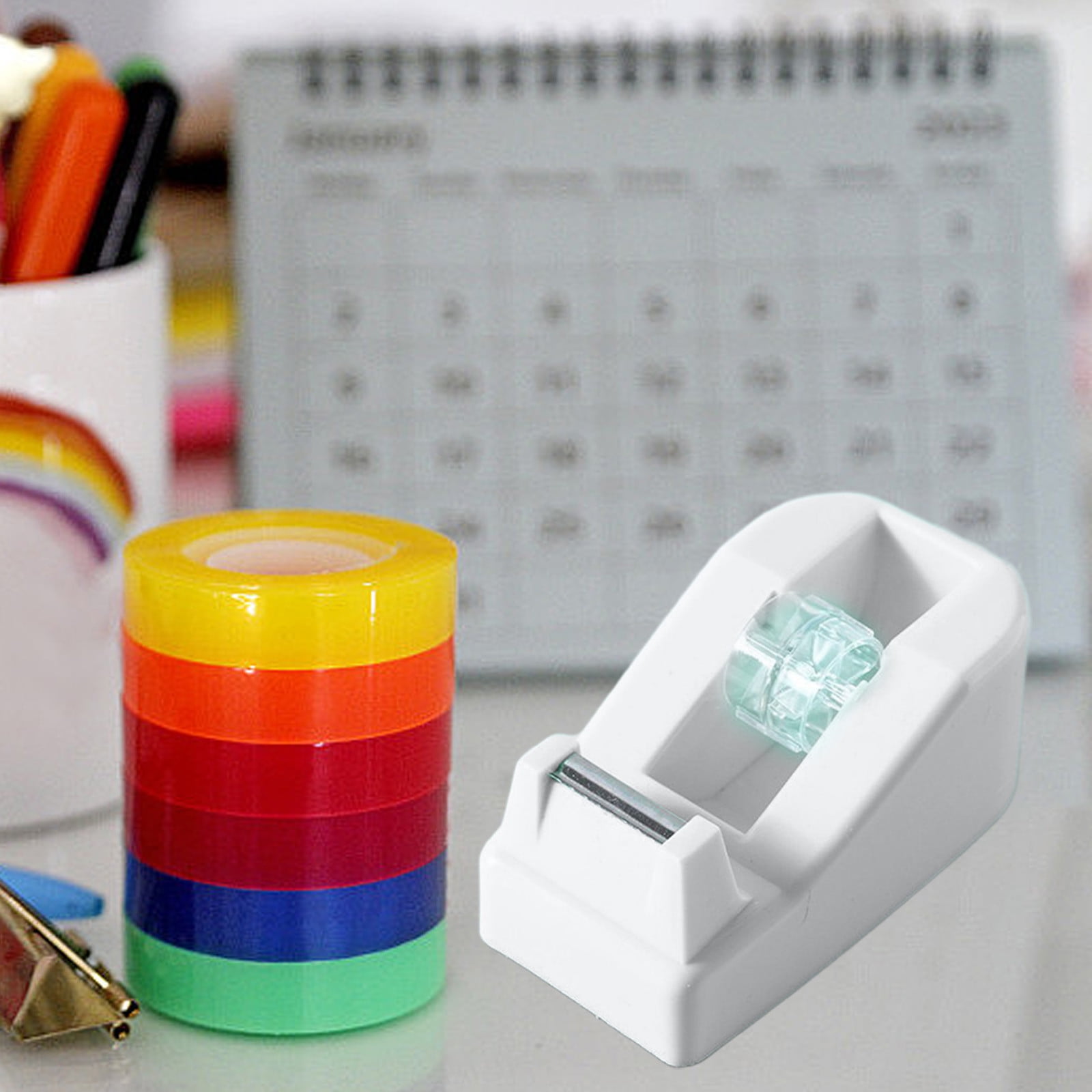 Desktop Tape Dispenser Adhesive Roll Holder Desk Accessories Home Office Tape Dispensers, Weighted Non-Skid Base White โ image 3