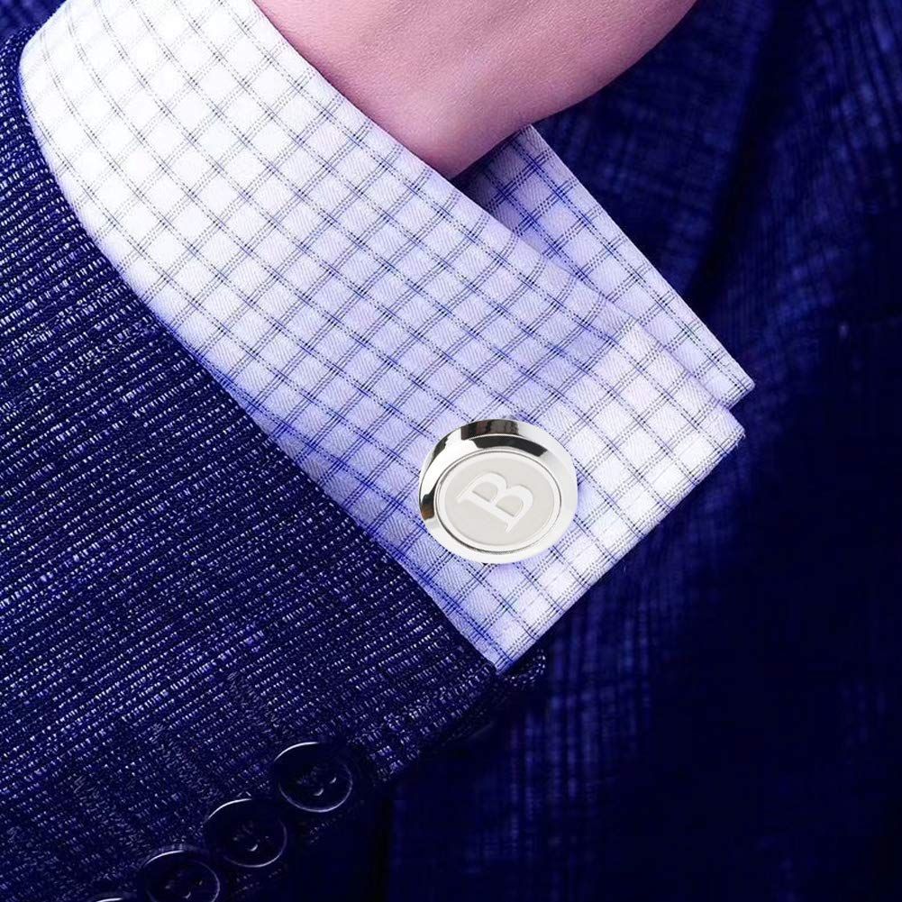 2PC Mens Classic Stainless Steel Initial Cufflinks Alphabet Initial Letter Cufflinks Business Wedding Shirts — image 5