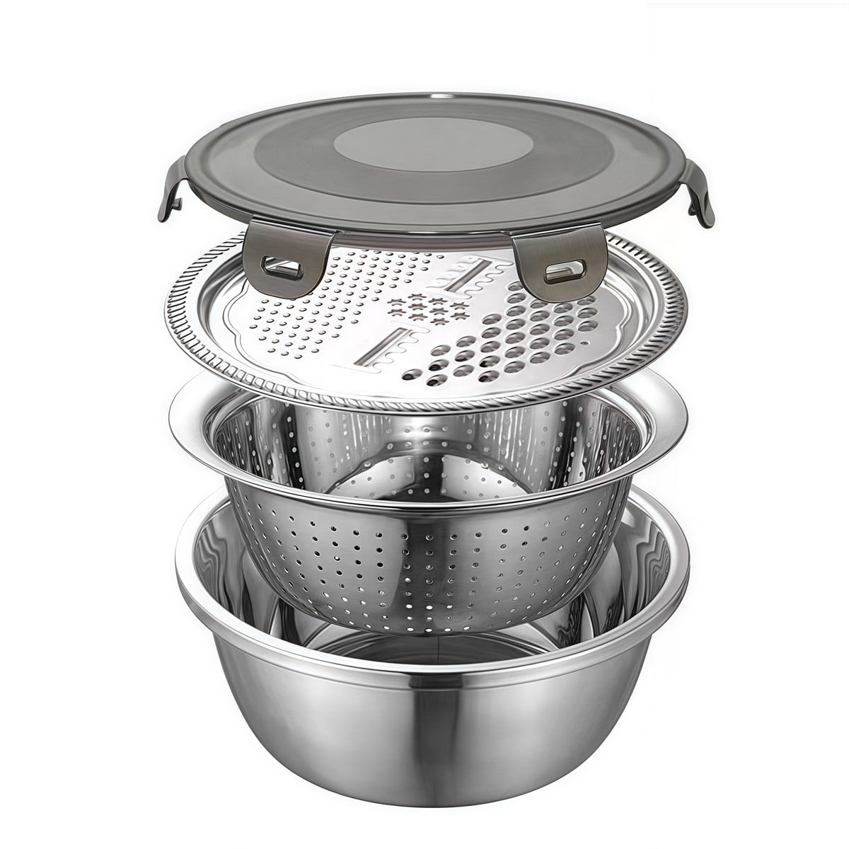 4 Pcs Kitchen Mixing Bowls with Grater Lid Stainless Steel Construction