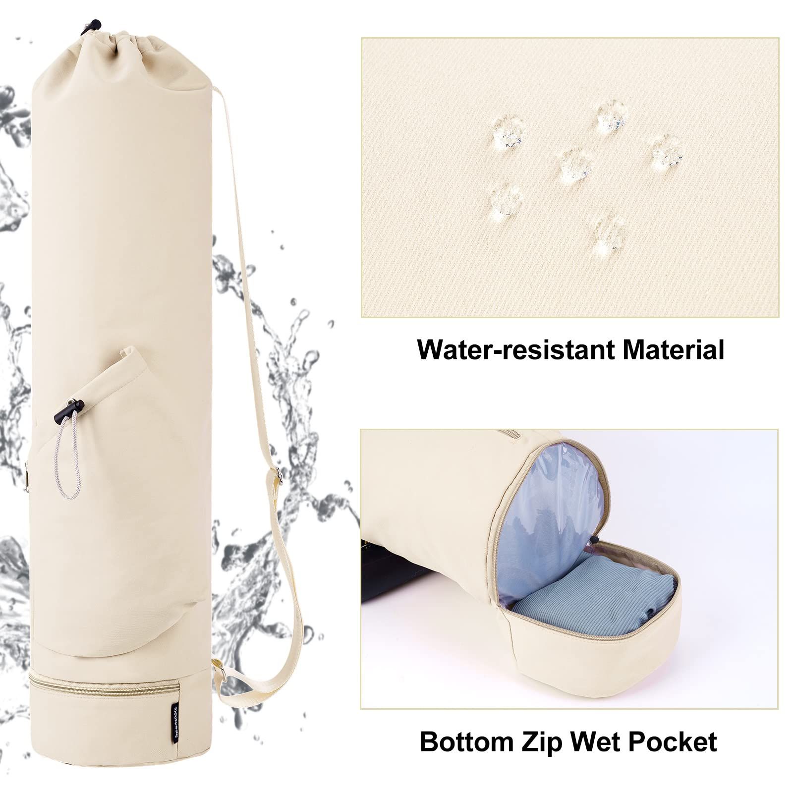 Yoga Mat Bag with Water Bottle Pocket and Bottom Wet Pocket, Exercise Yoga Mat Carrier Multi-Functional Storage Bag（only bag） — image 3