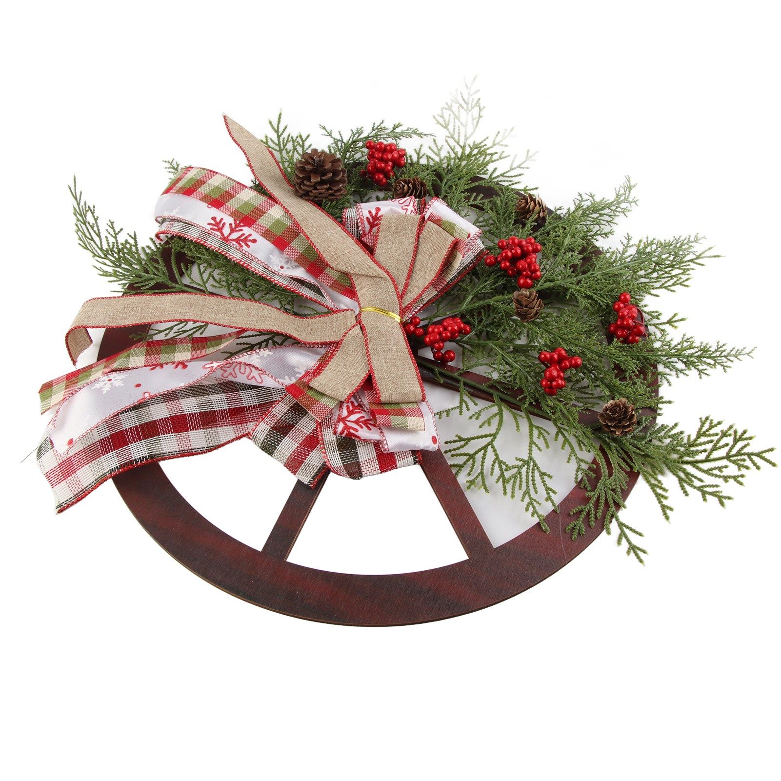 Red Truck Wheel Christmas Bowknot Wreath Fall Wreath for Front Door Wooden Hanging Ornament Wreath for Indoor Outdoor โ image 6