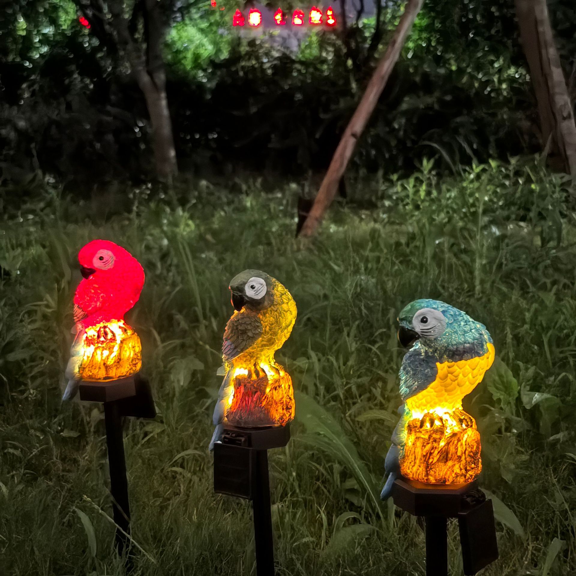 Red Solar Powered Parrot Garden Stake Lights - Hand-Painted Waterproof Resin LED Landscape Lamps for Outdoor Patio, Lawn, and Yard Decoration — image 2