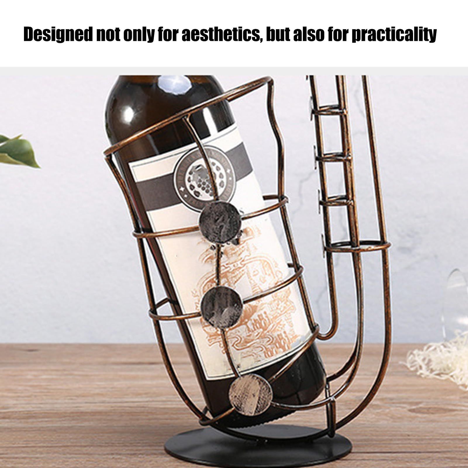 Saxophone Shape Wine Rack, Musical Instrument Iron Wire Outline Wine Bottle Holder, Creative Saxophone Wine Holder for Home Kitchen
