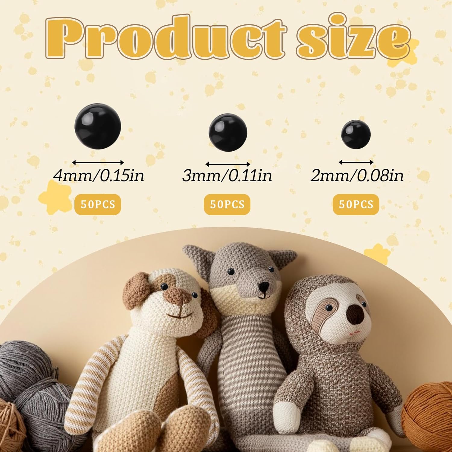 Small Safety Eyes for Crocheting,150PCS Glass Eyes for Crafts 2/3/4mm Black Beans Needle Type Glass Eye Doll Eyeballs Ball Craft Eye for DIY Bear Plush Animal — image 2