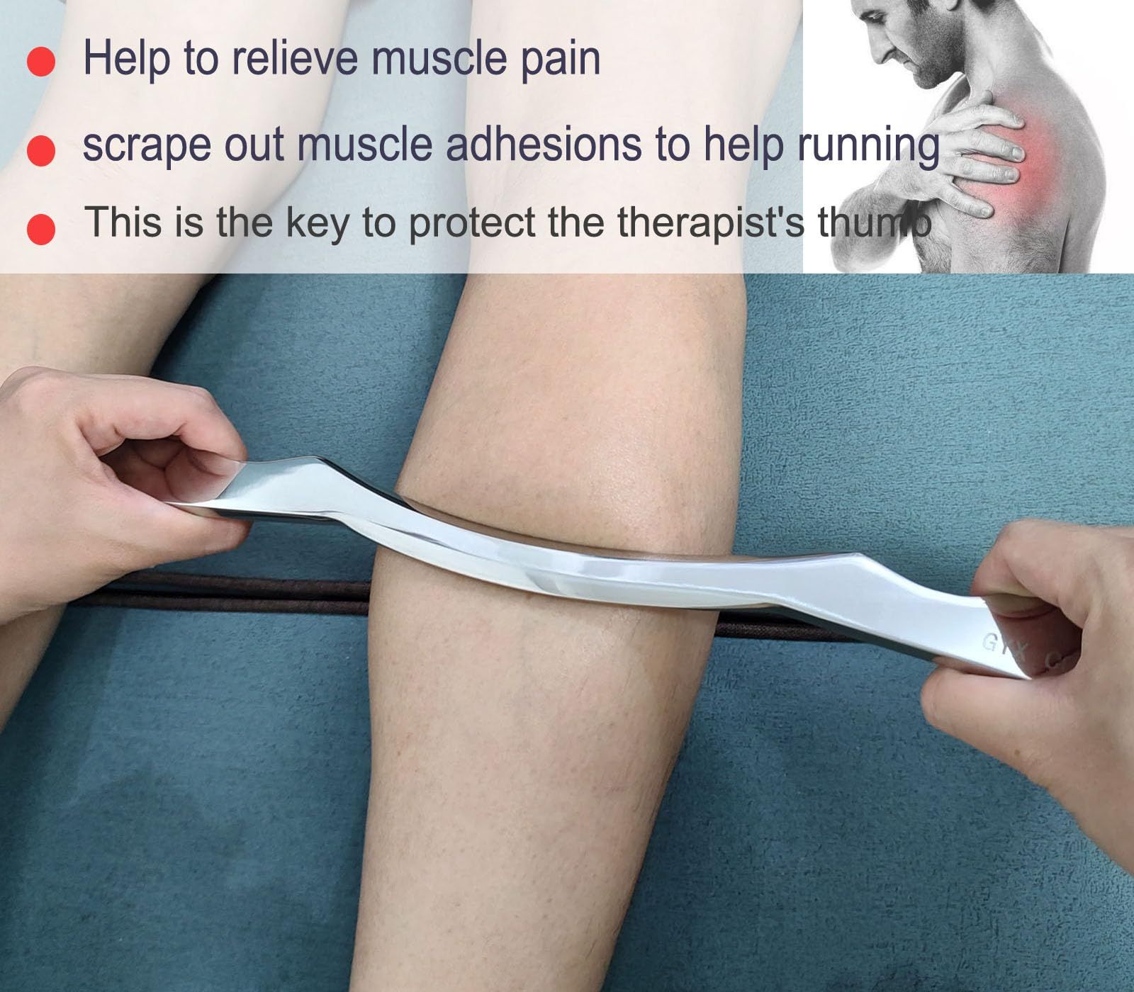 Stainless Steel Gua sha Scraping Massage Tool Tools Great Soft Tissue Mobilization Tool(Long bar) for sensitive support — image 2