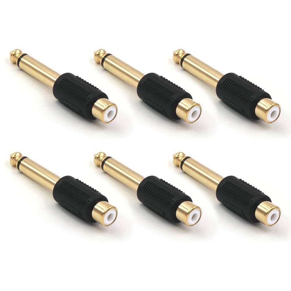 Audio Adapter 6.35mm Mono Male to RCA Female Cable Connector 6-Pack Compatible with Audio Equipment