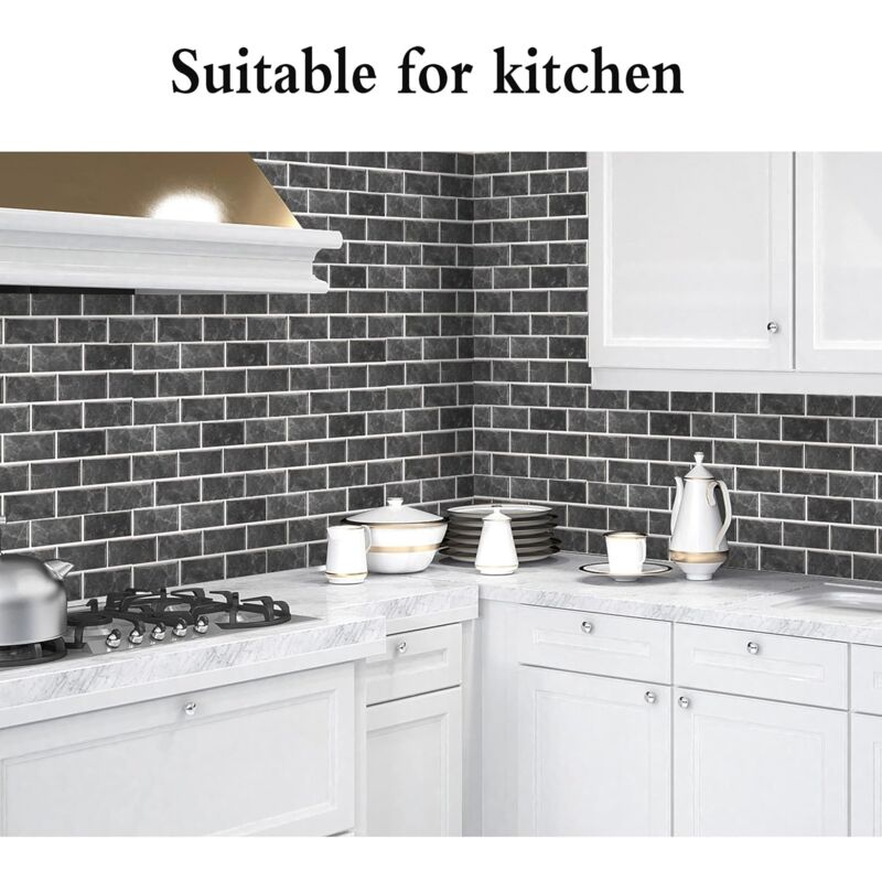 Kitchen Tile Stickers, 12 Pieces Self-Adhesive Tile Sticker Waterproof Pvc Tile Stickers Self-Adhesive Wall Tile — image 3