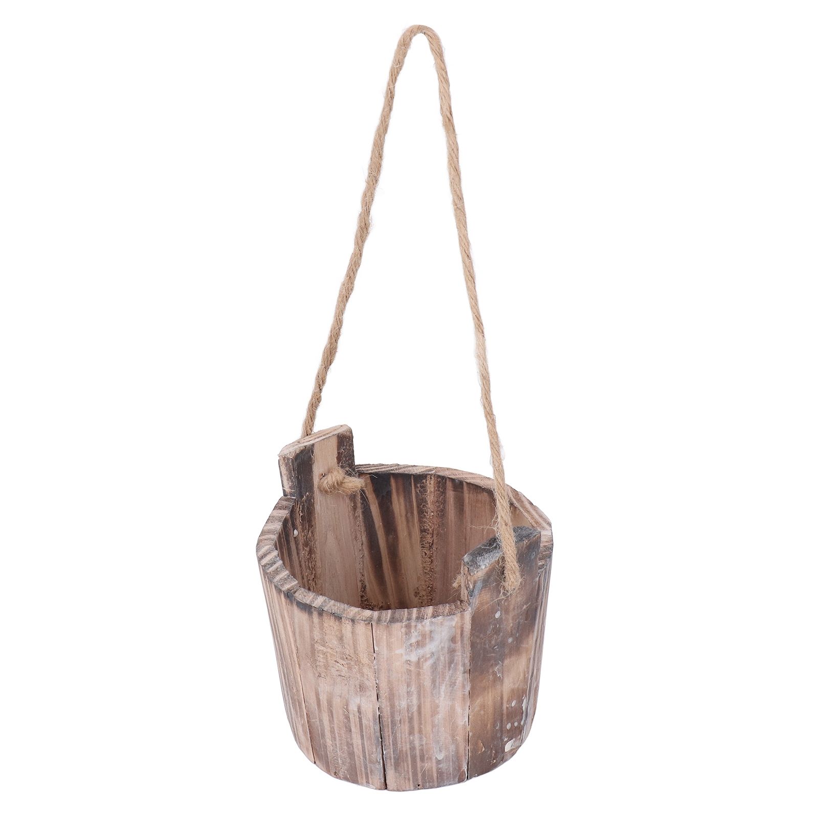Barrel Planter Round Vintage Rustic Style Wall Hanging Wooden Garden Flower Pot for Garden Patio Office Home — image 2