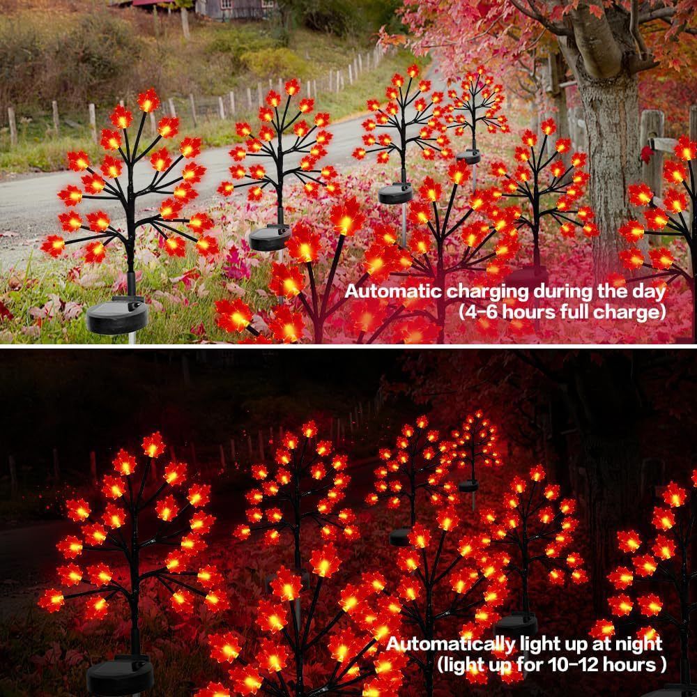 Transform Your Outdoor Space with Solar Maple Leaf Stake Lights – Charming Warm Pathway Decor with 20 LEDs Per Leaf, Auto On/Off, and IP65 Weatherproof Design — image 6