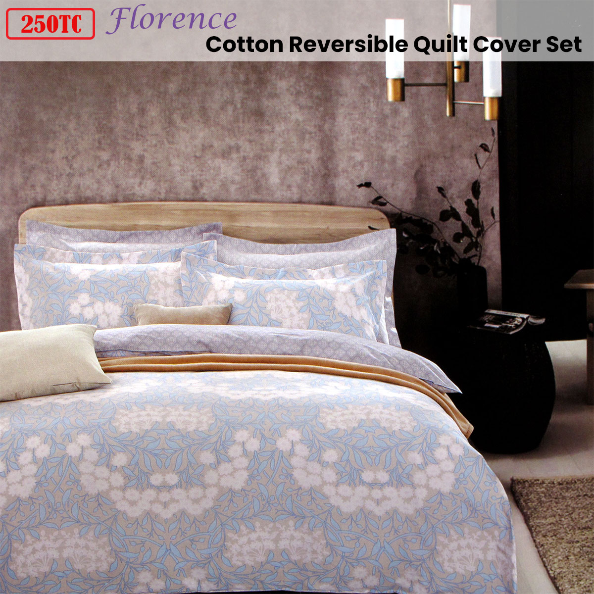 250TC Florence Cotton Reversible Quilt Cover Set Queen โ image 2