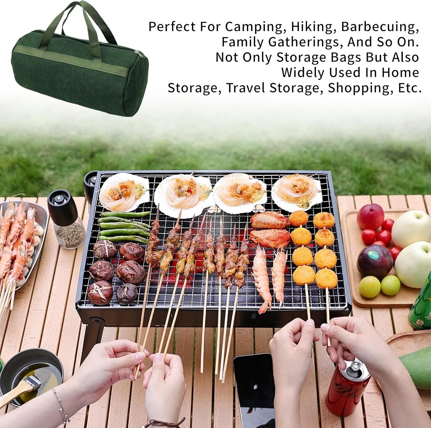 Grill Accessory Storage Bag, 24" Extra Thick Canvas Grill Utensil Storage Bag, Double Zipper Grill Tool Storage Bag, BBQ Tool Storage Bag Carry Bag for Camping — image 4