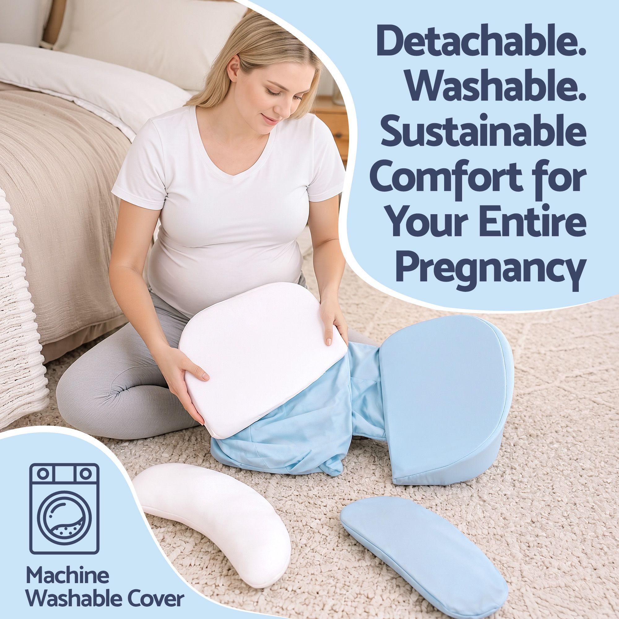 Giselle Bedding Memory Foam Pregnancy Pillow Adjustable with Concave Curve Design, Support for Back, Belly, and Hips, Blue — image 6