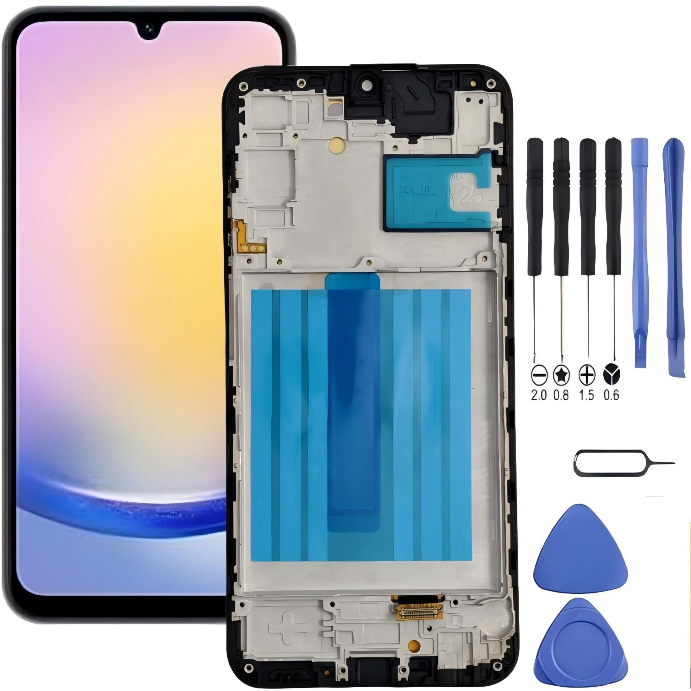 Samsung Galaxy A25 5G Screen Replacement with Frame, 6.5" 120Hz Super AMOLED Flat Touch Digitizer, Complete Disassembly Repair Tool Kit for SM-A256U SM-A256U1