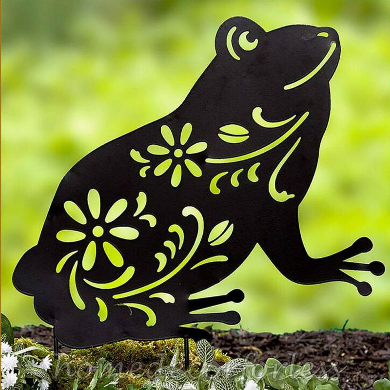 Metal Frog Garden Stakes Outdoor, Black Frog Silhouette Yard Decorations, Frog Animal Statues Decorative Garden Art Decor â image 5