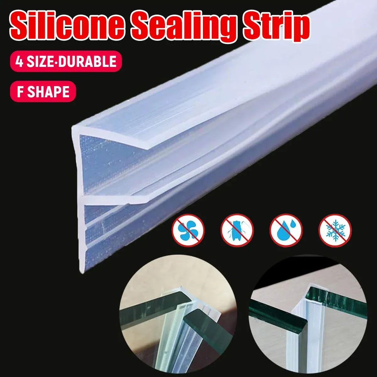 Transparent Silicone Seal Strip in F Shape for Glass Doors Windows - 0.6cm x 100cm β image 2