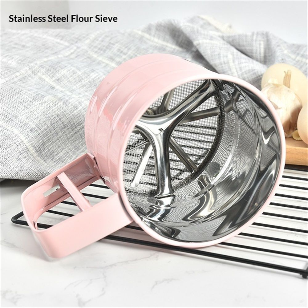 2 pack Flour sieve stainless steel material manufacturing,Coffee Sieve Cup,Semi Automatic Sifter for Baking | Fine Mesh Pastry Sieve Cup(Pink) — image 3
